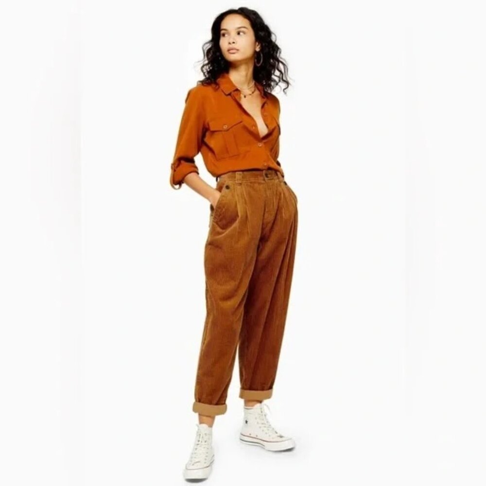 Topshop Orange Shirt and Brown Pants